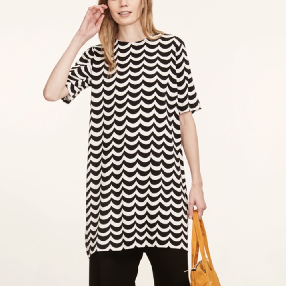 Marimekko black and White Wave Print Dress